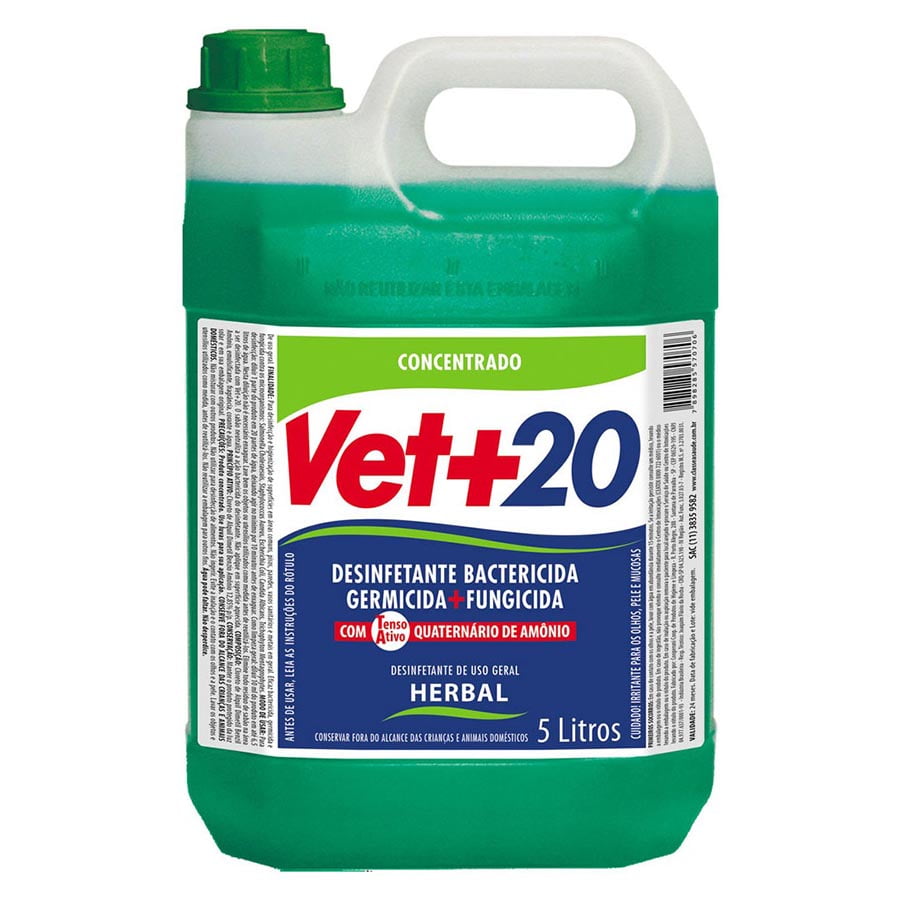 Desinfetante Bactericida Concentrado Vet+20 Herbal 5 L